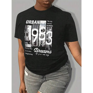 SHEIN Women's XS Oversized "Urban 1983" Graphic Printed Short Sleeve T-Shirt NIB